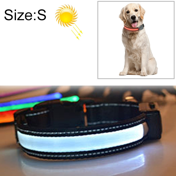 Vòng cổ đèn LED sạc năng lượng mặt trời + USB cho chó trung và lớn, kích thước vòng cổ: S, 35-40cm, Kích thước: S