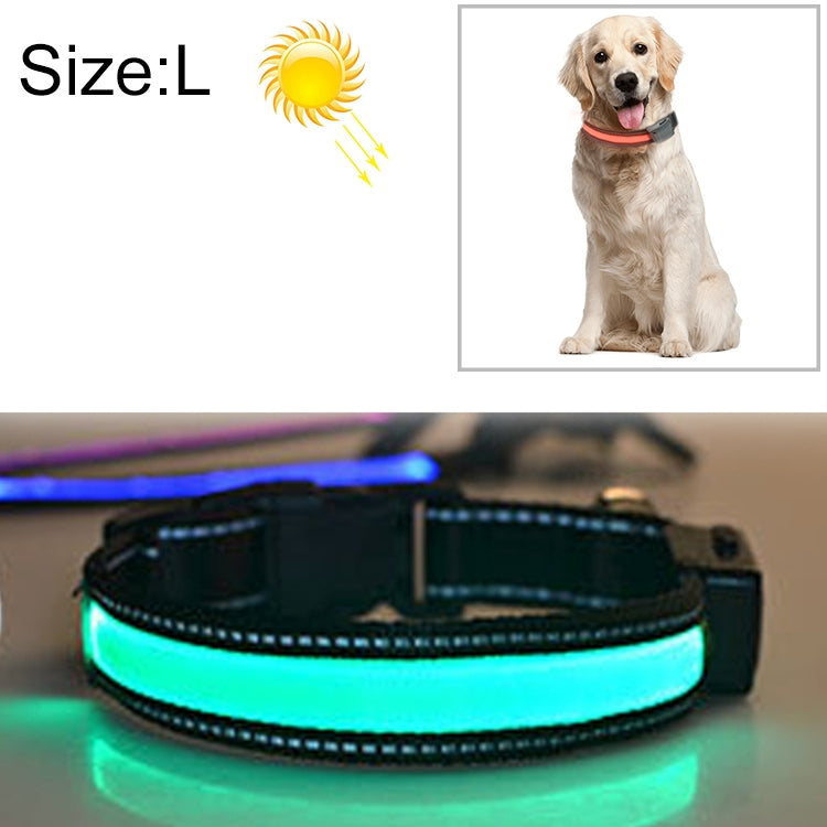 Vòng cổ đèn LED sạc năng lượng mặt trời + USB cho chó trung và lớn, kích thước vòng cổ: L, 50-60cm, Kích thước: L
