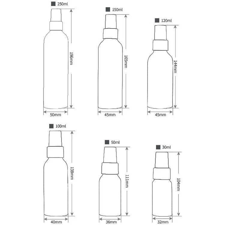 Chai Nhôm Xịt Sương Mịn Thủy Tinh Có Thể Tái Sử Dụng, 50ml, 50ml