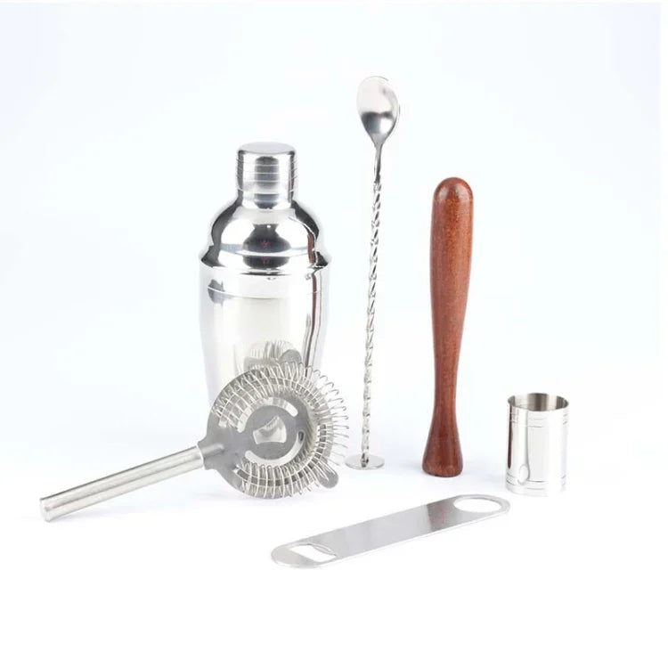 Bộ dụng cụ shaker cocktail rượu vang bằng thép không gỉ 7 trong 1 với túi vải, dung tích: 550ml, 550ml