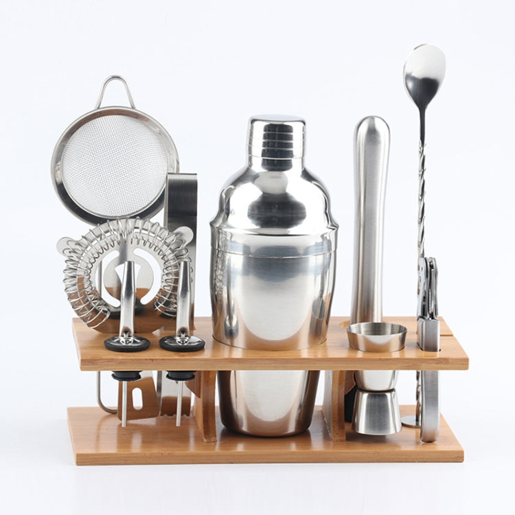 Bộ dụng cụ shaker cocktail inox 11 trong 1 có giá gỗ, dung tích: 750ml, 750ml