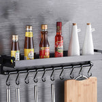 Giá treo tường đa năng nhà bếp 50cm 8 móc, giá đựng gia vị, 50cm 8 móc (Đen)