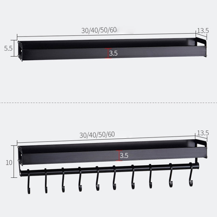 Giá treo tường đa năng nhà bếp 50cm 8 móc, giá đựng gia vị, 50cm 8 móc (Đen)
