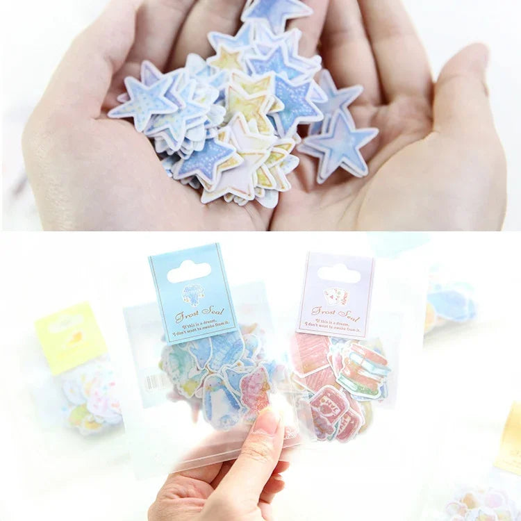 10 Gói Nhãn Dán PVC Chống Thấm Sáng Tạo Dán DIY Album Nhật Ký Trang Trí Màu Nước, Giao Màu Ngẫu Nhiên, Nhãn Dán PVC