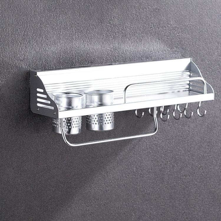 Giá đựng gia vị gắn tường đa năng không cần đục lỗ 50cm 2 cốc 8 móc, giá đựng gia vị nhựa không đục lỗ 50cm