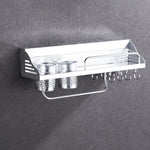 Giá đựng gia vị gắn tường đa năng không cần đục lỗ 50cm 2 cốc 8 móc, giá đựng gia vị nhựa không đục lỗ 50cm
