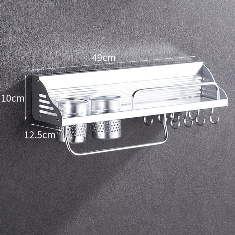 Giá đựng gia vị gắn tường đa năng không cần đục lỗ 50cm 2 cốc 8 móc, giá đựng gia vị nhựa không đục lỗ 50cm