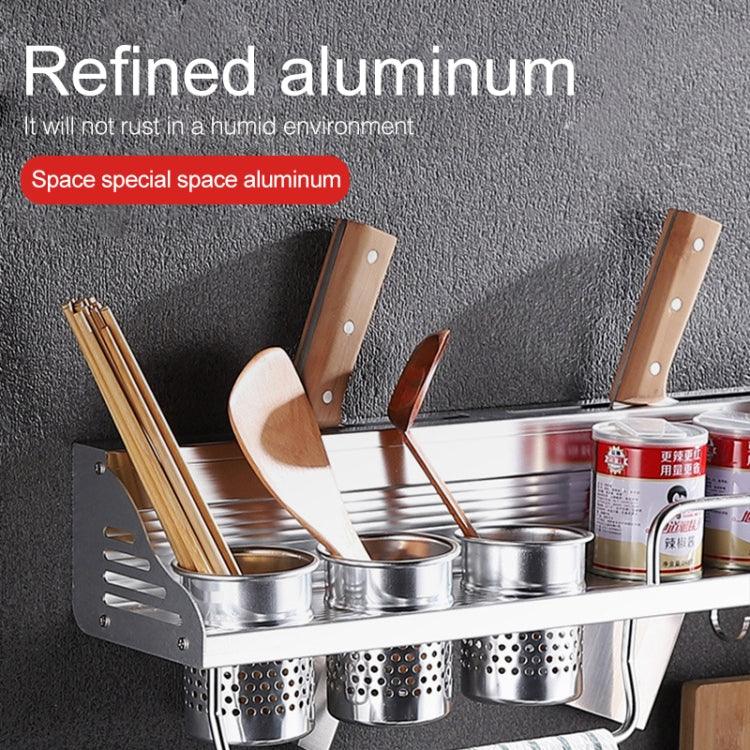 Giá đựng gia vị gắn tường đa năng không cần đục lỗ 50cm 2 cốc 8 móc, giá đựng gia vị nhựa không đục lỗ 50cm