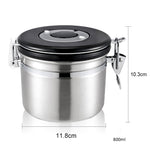 Bình chứa thực phẩm bằng thép không gỉ 800ml có nắp kín, chứa cà phê, hạt, van thoát khí CO2 tích hợp & lịch