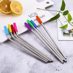 Bộ 8 đầu ống hút inox silicone tái sử dụng + 2 cọ vệ sinh kèm túi cashmere, 215*6mm