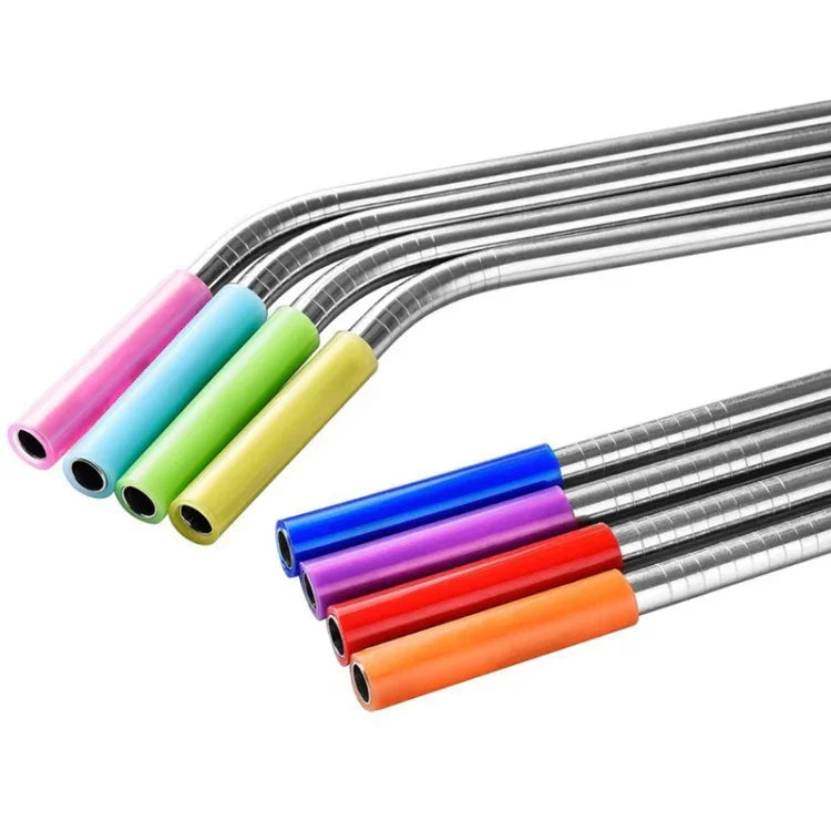 Bộ 8 đầu ống hút inox silicone tái sử dụng + 2 cọ vệ sinh kèm túi cashmere, 215*6mm