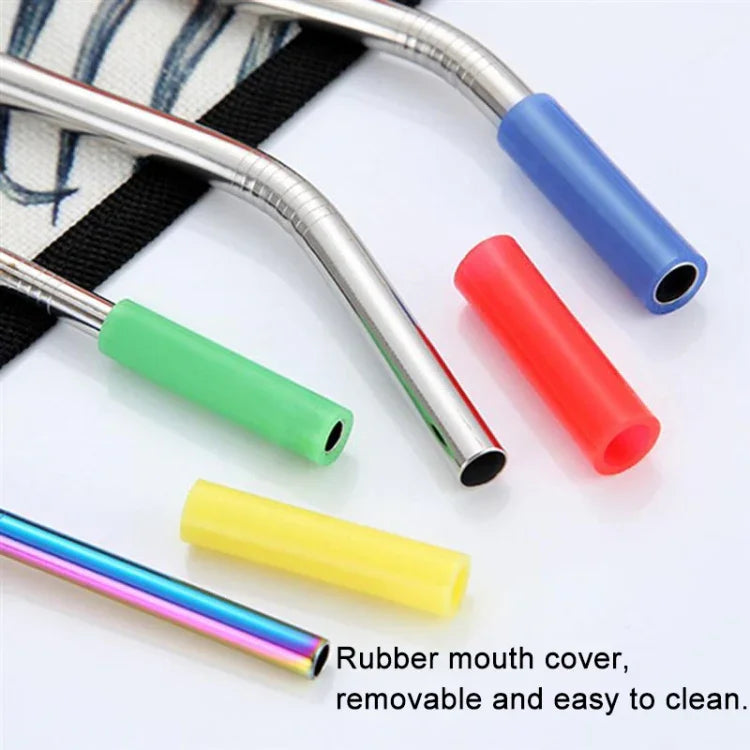 Bộ 8 đầu ống hút inox silicone tái sử dụng + 2 cọ vệ sinh kèm túi cashmere, 215*6mm