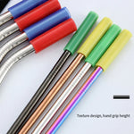 Bộ 8 đầu ống hút inox silicone tái sử dụng + 2 cọ vệ sinh kèm túi cashmere, 215*6mm