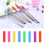 Bộ 8 đầu ống hút inox silicone tái sử dụng + 2 cọ vệ sinh kèm túi cashmere, 215*6mm