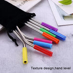 Bộ 8 đầu ống hút inox silicone tái sử dụng + 2 cọ vệ sinh kèm túi cashmere, 215*6mm