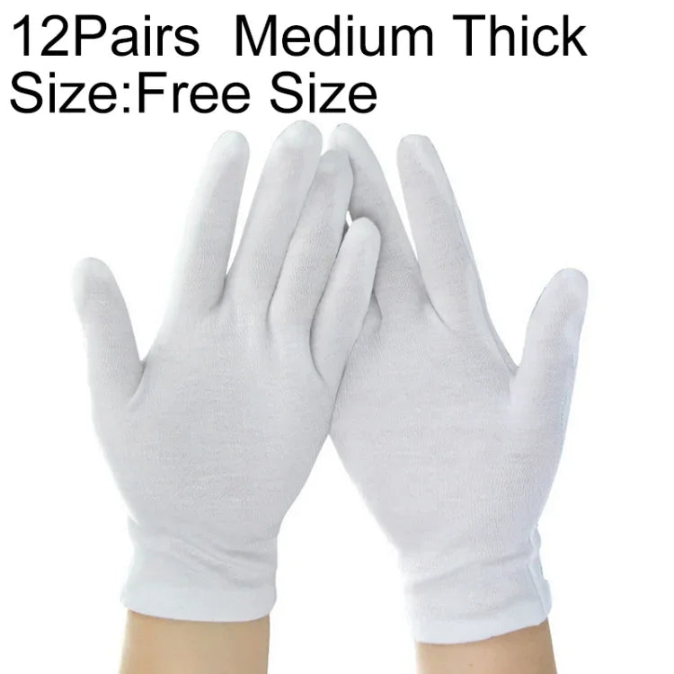 12 đôi găng tay làm việc bằng cotton nguyên chất, độ dày trung bình, kích thước: kích thước tự do, độ dày trung bình, kích thước: kích thước tự do