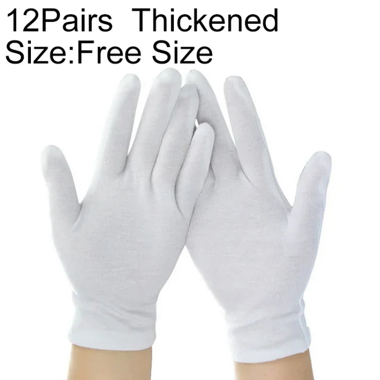 12 đôi găng tay làm việc bằng cotton nguyên chất, dày, kích thước: kích thước tự do, dày, kích thước: kích thước tự do