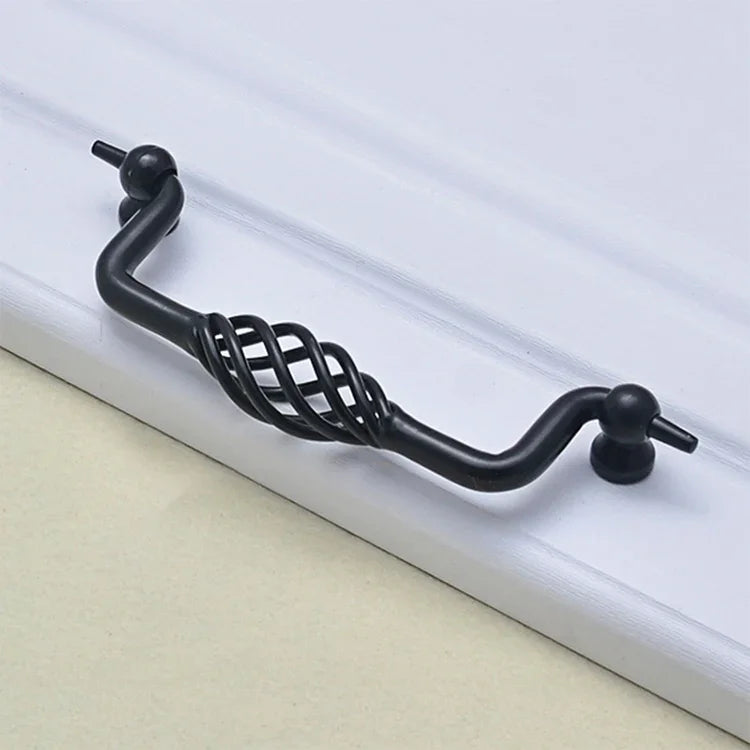 Tay nắm cửa tủ quần áo hình lồng chim cổ điển 6100-160, khoảng cách lỗ: 160mm (đen mờ), 6100-160 đen mờ