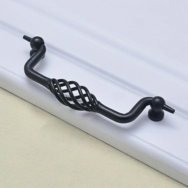 Tay nắm cửa tủ quần áo hình lồng chim cổ điển 6100-160, khoảng cách lỗ: 160mm (đen mờ), 6100-160 đen mờ