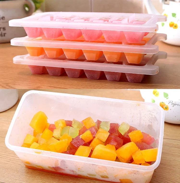 Khay làm đá vuông nhỏ khuôn nhiều tầng có nắp hộp đựng đá, 4 tầng, 4 tầng
