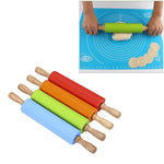 kn055 Cán lăn bột silicone cán gỗ đặc chống dính làm bánh, chiều dài: 29cm, giao màu ngẫu nhiên, 29cm