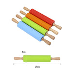 kn055 Cán lăn bột silicone cán gỗ đặc chống dính làm bánh, chiều dài: 29cm, giao màu ngẫu nhiên, 29cm
