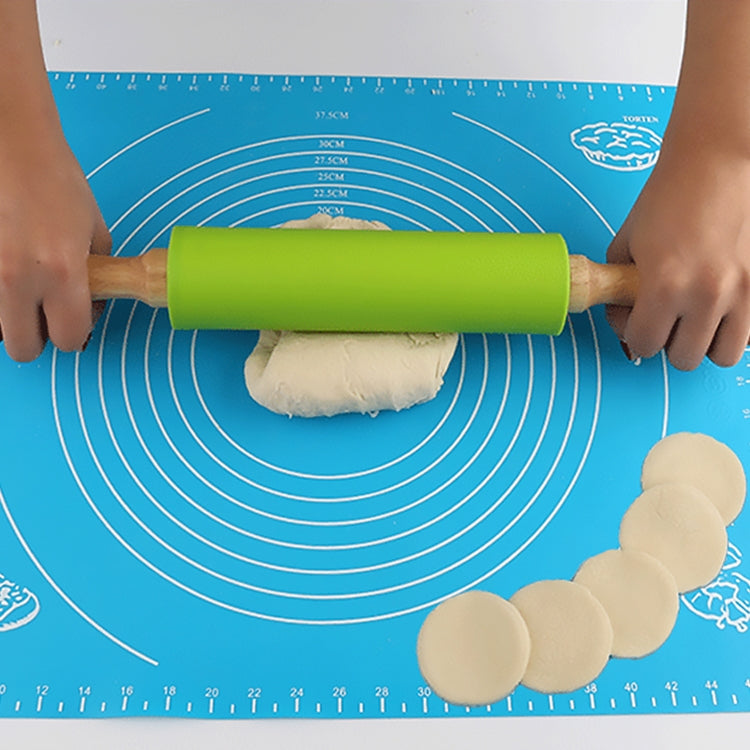 kn055 Cán lăn bột silicone cán gỗ đặc chống dính làm bánh, chiều dài: 29cm, giao màu ngẫu nhiên, 29cm