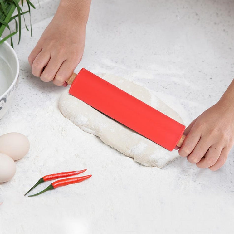 kn055 Cán lăn bột silicone cán gỗ đặc chống dính làm bánh, chiều dài: 29cm, giao màu ngẫu nhiên, 29cm