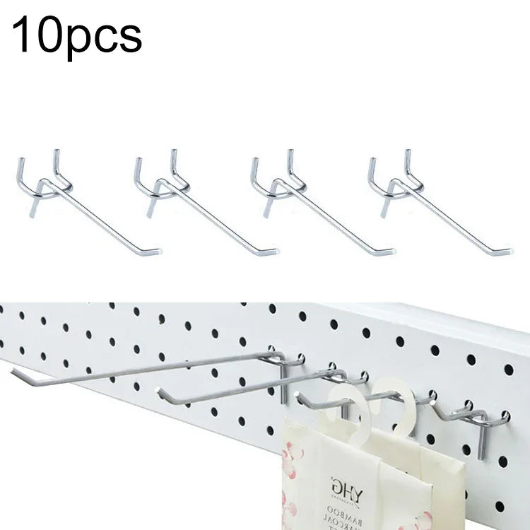 10 Cái Móc Treo Tường Lưới Siêu Thị, Kích Thước Lỗ: 2.5cm, Chiều Dài: 10cm, Đường Kính Dây: 3.3mm, Chiều Dài: 10cm