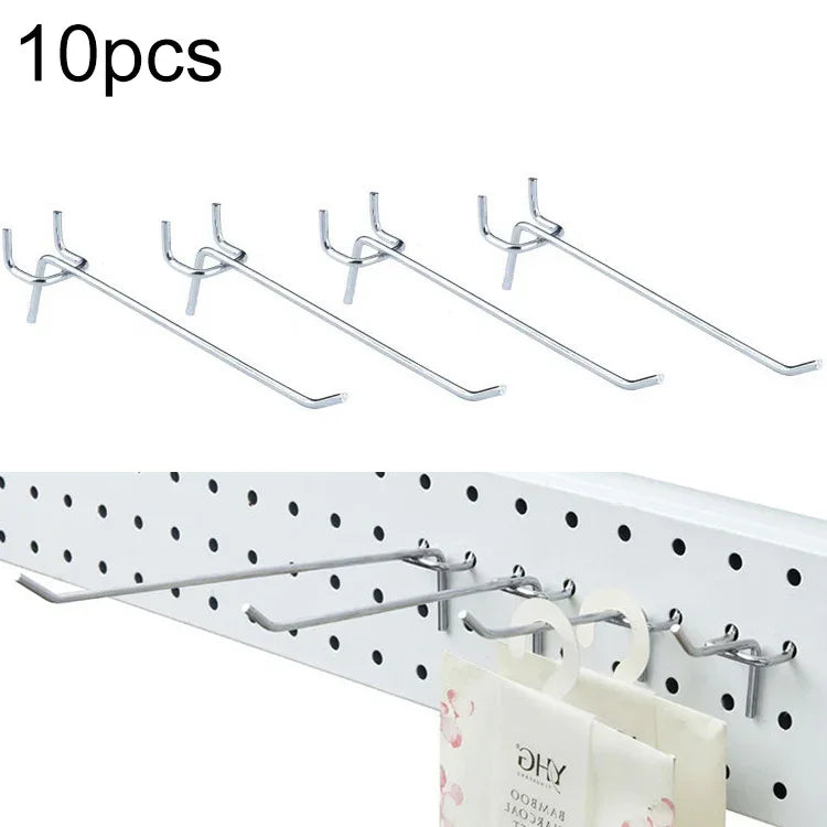 10 cái móc tường bảng lỗ cửa hàng quần áo siêu thị, khoảng cách lỗ: 2.5cm, chiều dài: 15cm, đường kính dây: 3.3mm, chiều dài: 15cm