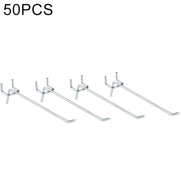 10 cái móc tường bảng lỗ cửa hàng quần áo siêu thị, khoảng cách lỗ: 2.5cm, chiều dài: 15cm, đường kính dây: 3.3mm, chiều dài: 15cm