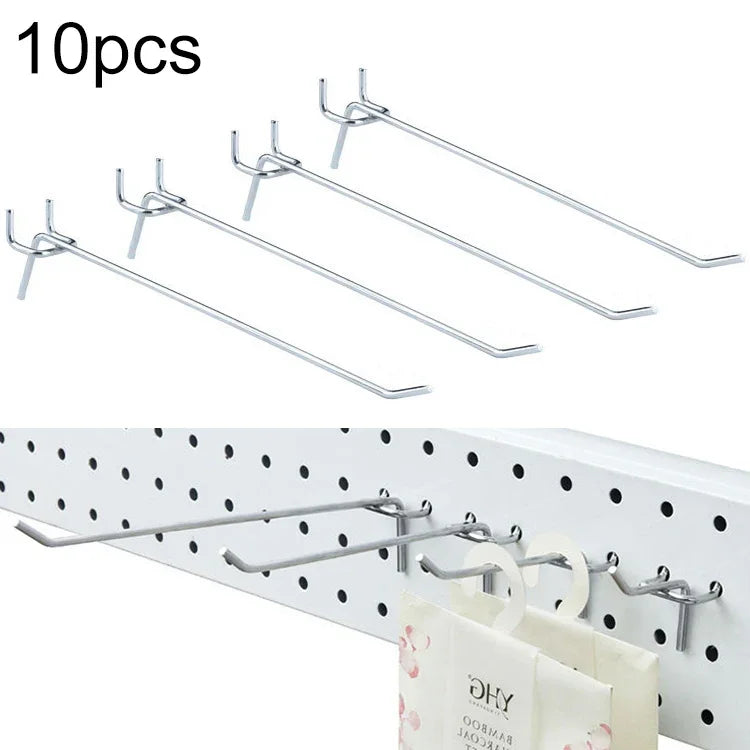 10 cái móc kệ tường lỗ bảng gỗ cửa hàng quần áo siêu thị, khoảng cách lỗ: 2.5cm, chiều dài: 20cm, đường kính dây: 3.3mm, chiều dài: 20cm