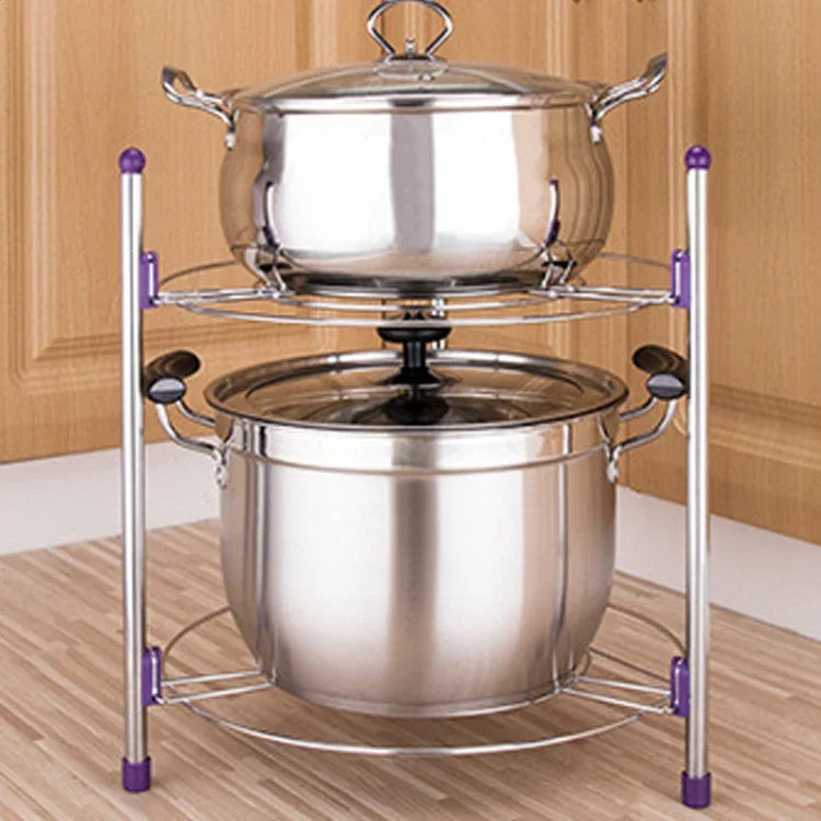 Giá để nồi nhà bếp đa chức năng, 2 tầng, để chảo, nồi súp, bằng thép không gỉ, 2 tầng