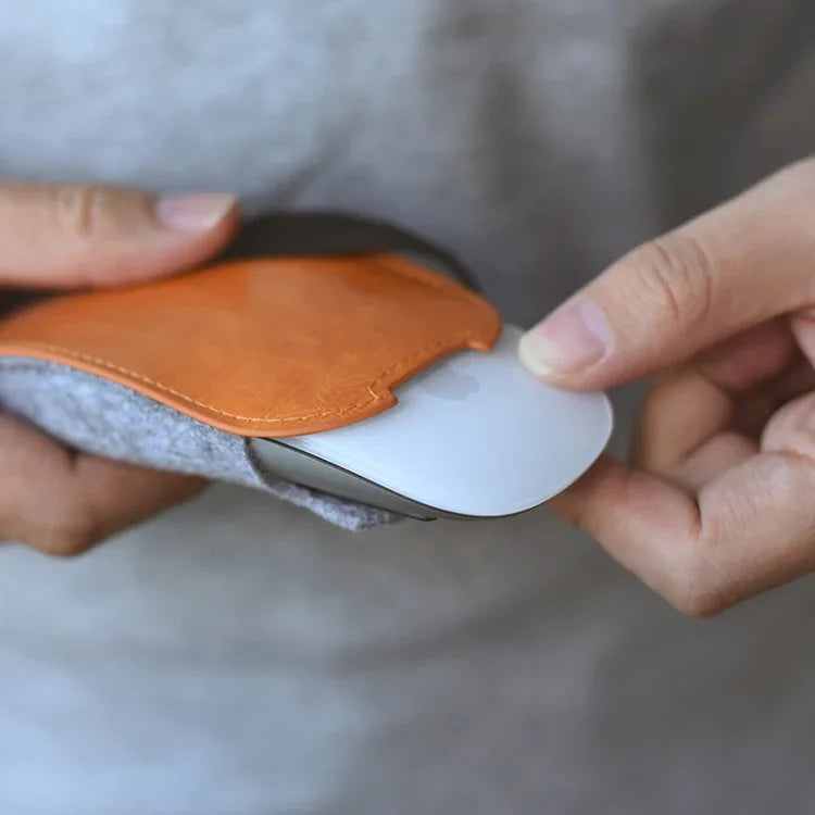 Túi đựng chuột bằng da PU đàn hồi kiểu châu Âu có lông nỉ cho Apple Magic Mouse 2, Kiểu châu Âu
