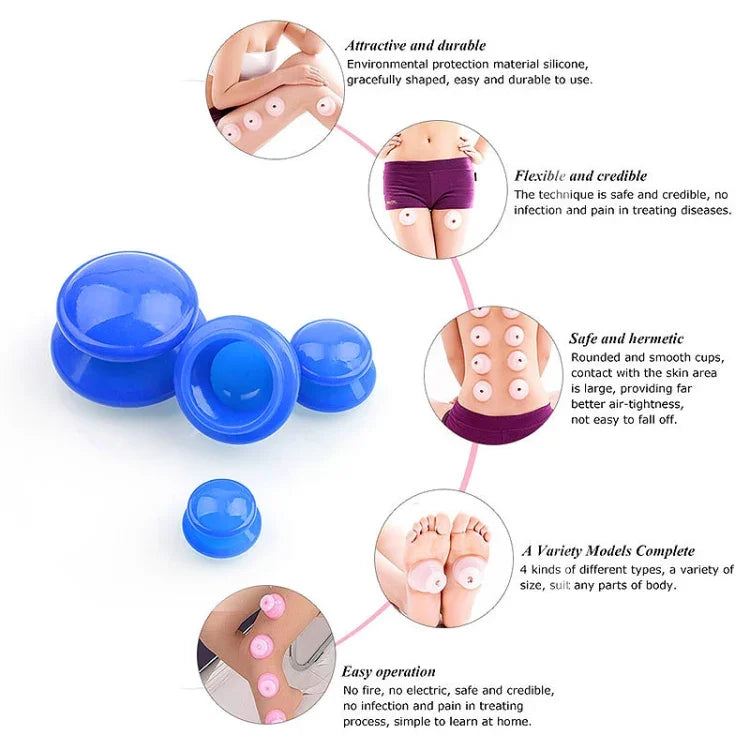 4 Cups / Set Health Care Body Massage Cupping Therapy Anti Cellulite Silicone Vacuum Cups