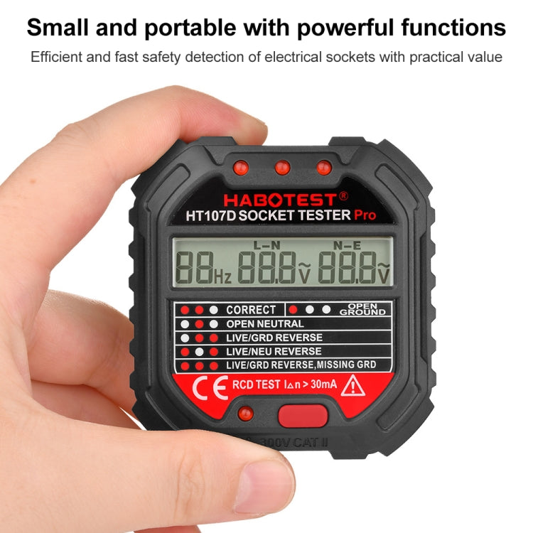 Máy kiểm tra ổ cắm hiển thị kỹ thuật số đa chức năng HABOTEST HT107D, HT107D (phích cắm Mỹ), HT107D (phích cắm Anh), HT107D (phích cắm EU)
