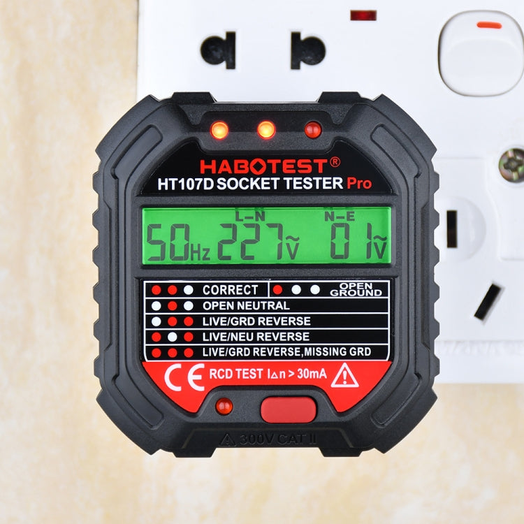 Máy kiểm tra ổ cắm hiển thị kỹ thuật số đa chức năng HABOTEST HT107D, HT107D (phích cắm Mỹ), HT107D (phích cắm Anh), HT107D (phích cắm EU)