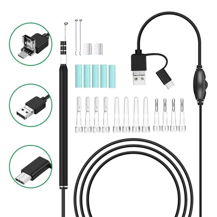 i95 3 trong 1 USB nội soi tai HD Camera 0.3MP, Muỗng tai quan sát cho điện thoại Android OTG & PC & MacBook, Dây dài 1.75m, 3 trong 1 Màu trắng 0.3MP