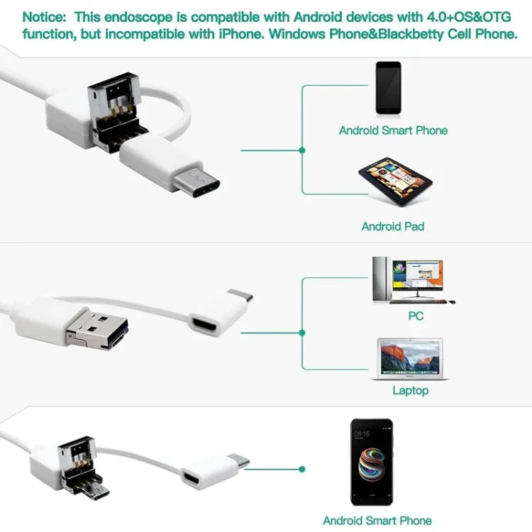 i95 3 trong 1 USB nội soi tai HD Camera 0.3MP, Muỗng tai quan sát cho điện thoại Android OTG & PC & MacBook, Dây dài 1.75m, 3 trong 1 Màu trắng 0.3MP