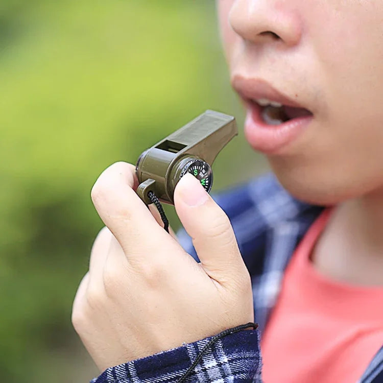 Còi cứu sinh đa chức năng mini 3 trong 1 ngoài trời cầm tay có la bàn và nhiệt kế, H3-1
