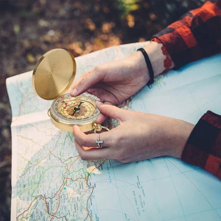 La bàn hiển thị phát sáng vàng bằng đồng bỏ túi di động cho cắm trại leo núi, hướng dẫn chỉ điểm hoạt động ngoài trời, G50