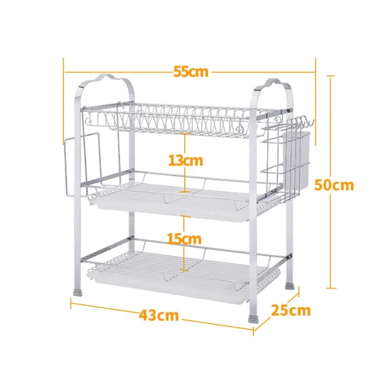 Giá đựng bát đĩa treo ba tầng hình hoa bằng thép không gỉ đa chức năng cho nhà bếp, ba tầng hình hoa