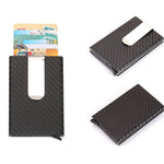 Ví kẹp tiền và đựng thẻ tín dụng màu đơn bằng sợi carbon chống từ tính, kích thước: 10*6.6cm