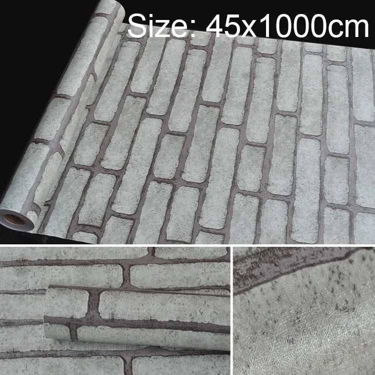 Giấy dán tường trang trí gạch đá 3D sáng tạo màu xám cho phòng ngủ phòng khách, Cuộn giấy dán tường chống thấm nước, Kích thước: 45 x 1000cm, Gạch màu xám