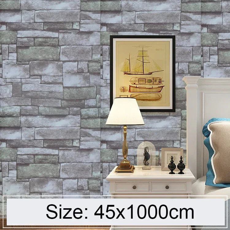 Giấy dán tường trang trí gạch đá 3D sáng tạo Qingshi cho phòng ngủ và phòng khách, cuộn giấy dán tường chống thấm nước, kích thước: 45 x 1000cm, Qingshi