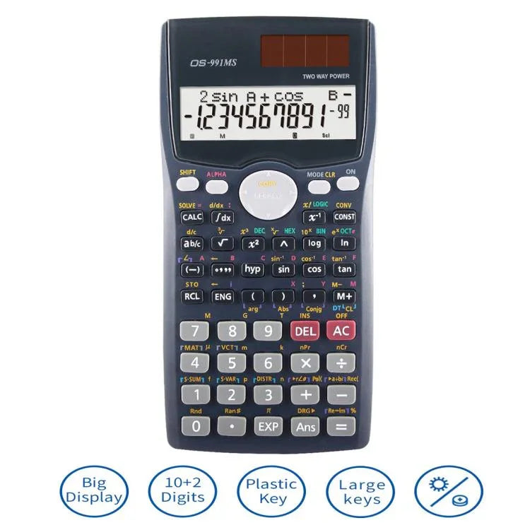 Máy tính khoa học đa chức năng OSALO OS-991MS hiển thị 10+2 chữ số, năng lượng mặt trời và pin đôi, dành cho học sinh, OS-991MS