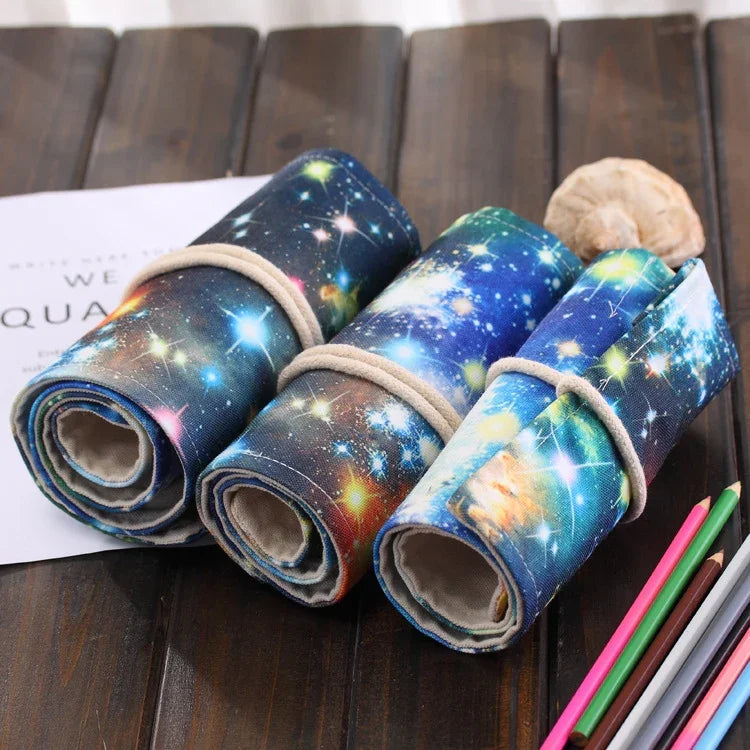 Túi Bút Vải Canvas In Hình Dải Ngân Hà Vũ Trụ 48 Ngăn Cuộn Lại Dùng Đựng Bút Dụng Cụ Văn Phòng, 48 Ngăn