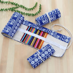 Túi Bút Vải Canvas In Hình Voi Dân Tộc 48 Ngăn Cuộn Lại Dùng Đựng Bút Dụng Cụ Văn Phòng, 48 Ngăn
