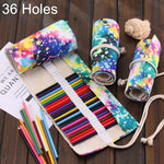 36 Slots Starry Sky Print Pen Bag Canvas Pencil Wrap Curtain Roll Up Pencil Case Stationery Pouch, 36 Slots