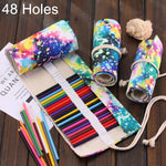 Túi Bút Vải Canvas In Hình Bầu Trời Sao 48 Ngăn Cuộn Lại Dùng Đựng Bút Dụng Cụ Văn Phòng, 48 Ngăn